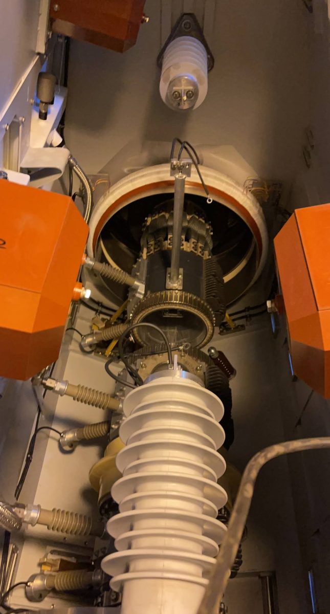 Interior of high-voltage circuit breaker assembly